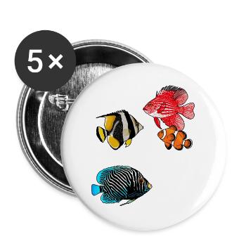 Poissons exotiques - Lot de 5 grands badges (56 mm) - blanc - Devant