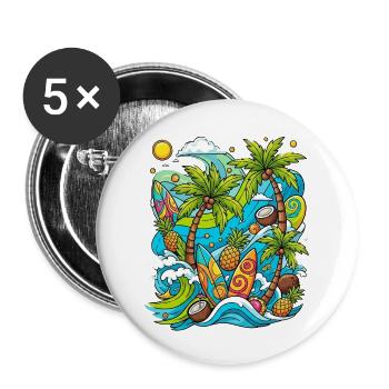 Modèle de vacances tropicales - Lot de 5 grands badges (56 mm) - blanc - Devant