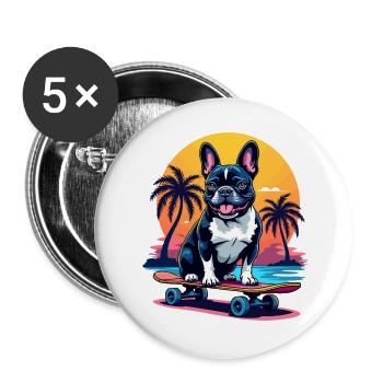 Skater Bulldogge - Buttons groß 56 mm (5er Pack) - Weiß - Vorne