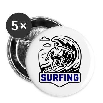 Surfing Symbol Surfer - Buttons groß 56 mm (5er Pack) - Weiß - Vorne