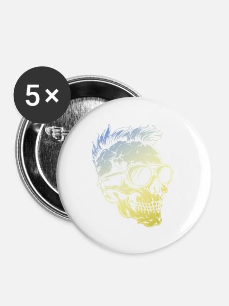 Punker Skull - Buttons groß 56 mm (5er Pack) - Weiß