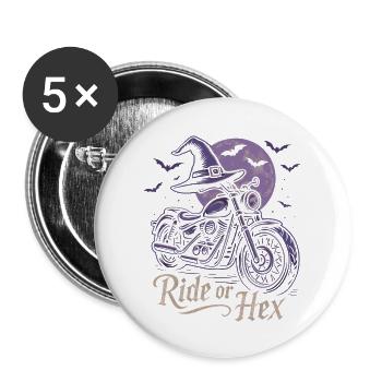 Witch ride on motorcycle at full moon - Buttons large 2.2''/56 mm (5-pack) - white - Front