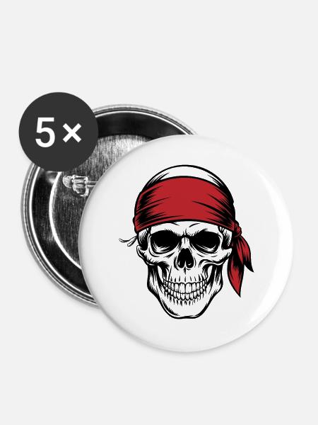 Piraten-Schädel - Buttons groß 56 mm (5er Pack) - Weiß