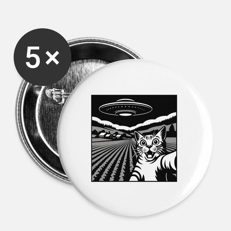 Funny Cat, Alien Machine - Buttons groß 56 mm (5er Pack) - Weiß