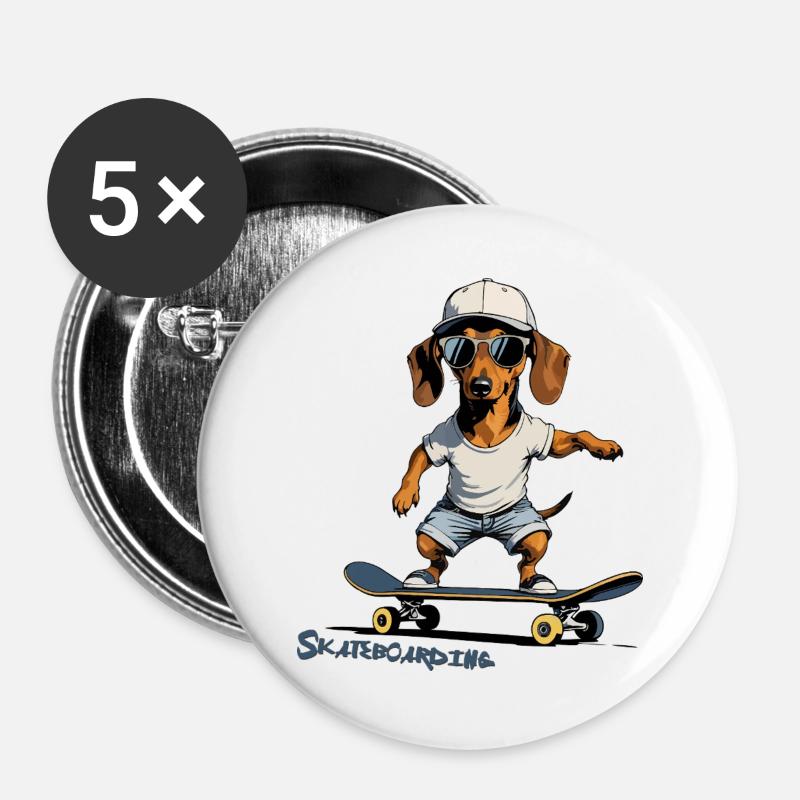 Skateboarden, Skateboarden - Buttons groß 56 mm (5er Pack) - Weiß