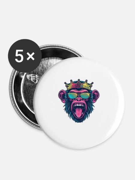 Affe Lustig - Buttons groß 56 mm (5er Pack) - Weiß