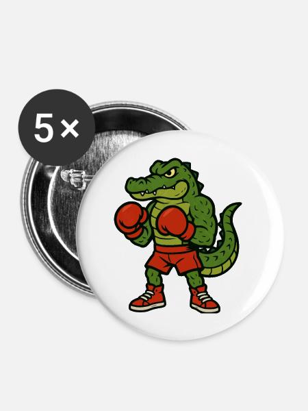 Krokodil Boxer - Buttons groß 56 mm (5er Pack) - Weiß