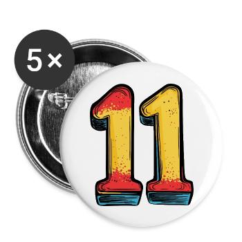 11 Zahl Comic - Buttons groß 56 mm (5er Pack) - Weiß - Vorne