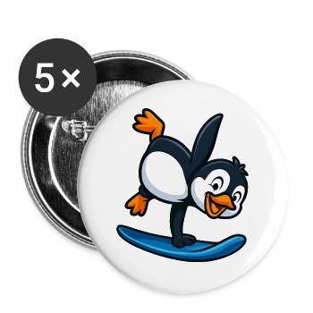 Cool pingouin surfeur sports nautiques dessin animé d’été - Lot de 5 grands badges (56 mm) - blanc - Devant