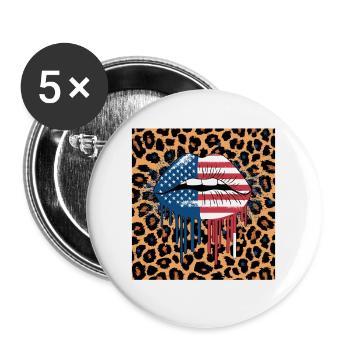 Leopard Lips with USA Flag - Buttons large 2.2''/56 mm (5-pack) - white - Front