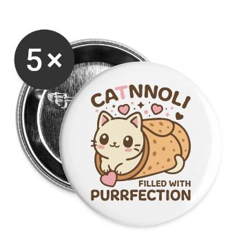 Kawaii Cat Cannoli - Purrfectly Cute - Buttons large 2.2''/56 mm (5-pack) - white - Front