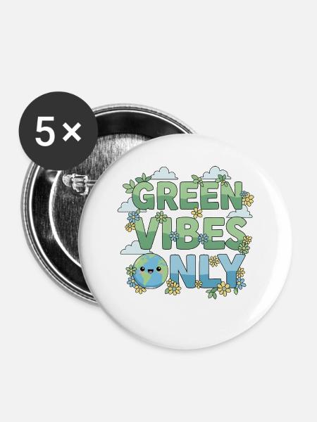 Green Vibes Only Eco Lifestyle - Buttons groß 56 mm (5er Pack) - Weiß