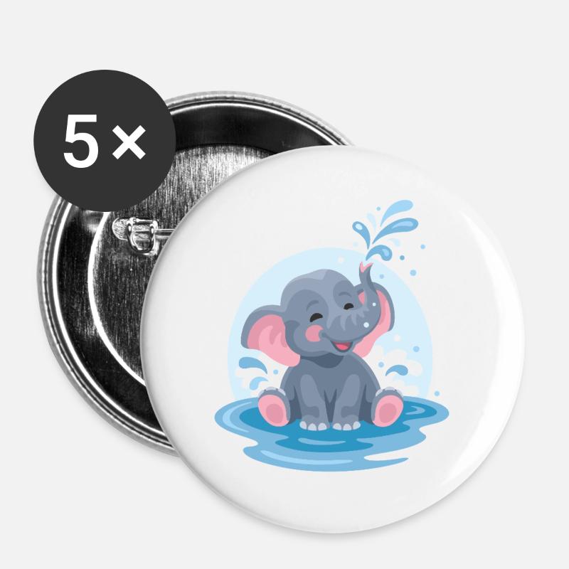Kleiner Elefant - Buttons groß 56 mm (5er Pack) - Weiß