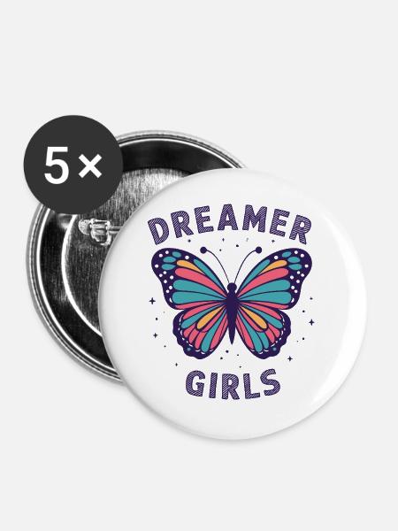 Verträumte Schmetterlingsmädchen-Inspiration - Buttons groß 56 mm (5er Pack) - Weiß