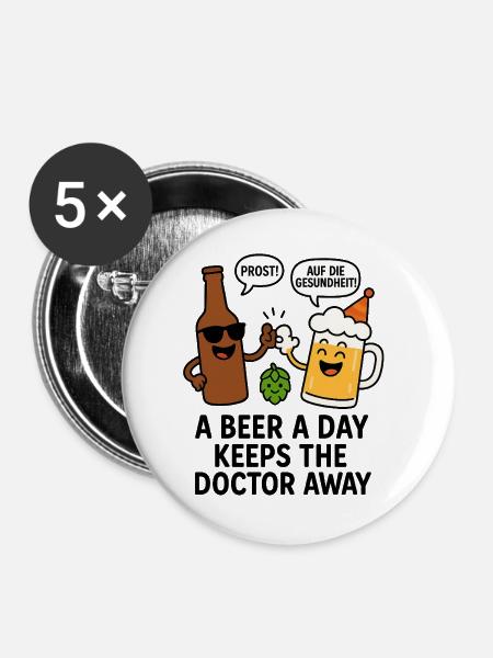 Feierlicher Bier- und Hopfen-Charme - Buttons groß 56 mm (5er Pack) - Weiß