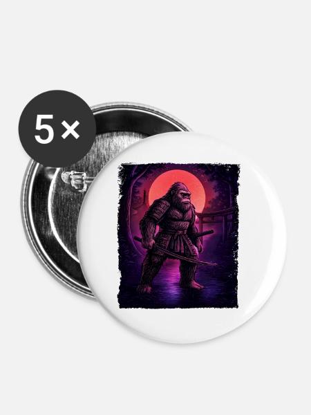 Samurai Bigfoot Kryptid Sasquatch Yeti Jäger - Buttons groß 56 mm (5er Pack) - Weiß
