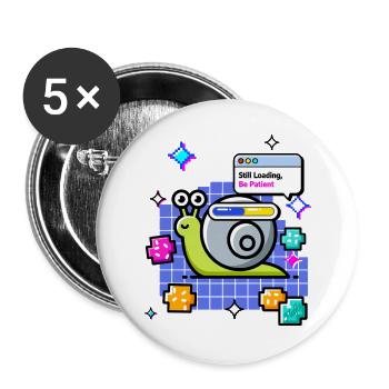🐌 Still Loading – Meditierende Schnecke auf der Wi-Fi-Route - Buttons groß 56 mm (5er Pack) - Weiß - Vorne