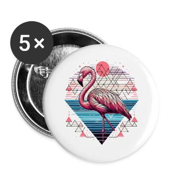 Geometrische Flamingo Natur Illustration - Buttons groß 56 mm (5er Pack) - Weiß - Vorne