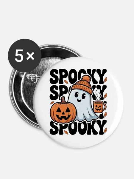 Halloween Spooky Ghost - Buttons groß 56 mm (5er Pack) - Weiß