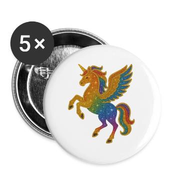 Glitzernde Regenbogen-Pegasus-Illustration - Buttons groß 56 mm (5er Pack) - Weiß - Vorne