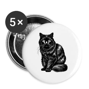 Black Cat Portrait in Contrasting Illustration - Buttons large 2.2''/56 mm (5-pack) - white - Front