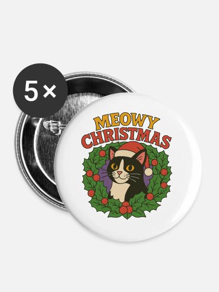 Festliches Katzen-Weihnachtskranz-Design - Buttons groß 56 mm (5er Pack) - Weiß