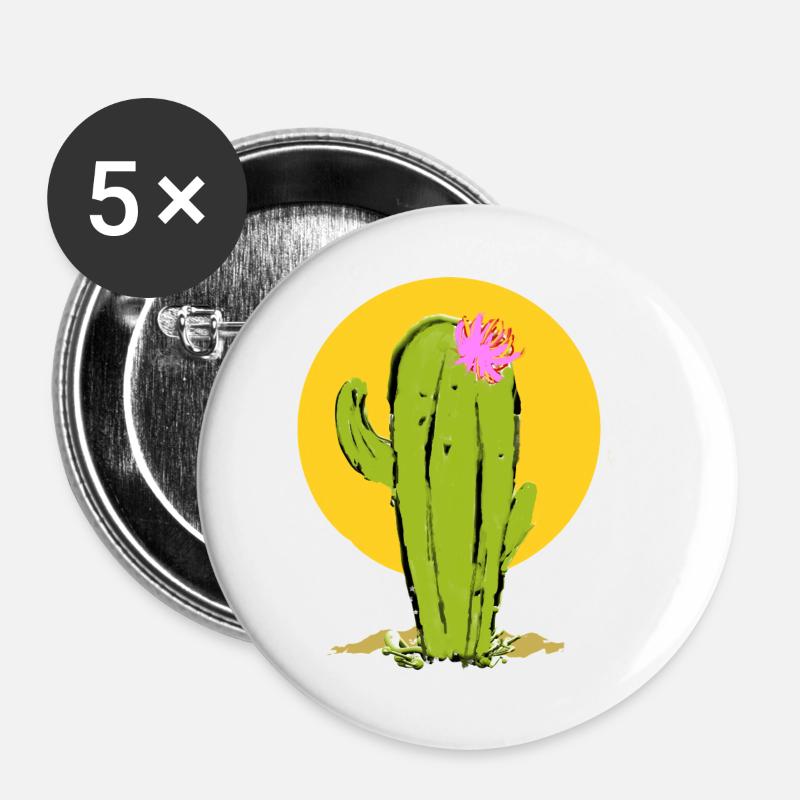 Kaktus mit abstrakter Blume - Buttons groß 56 mm (5er Pack) - Weiß