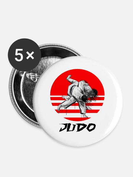 Judo Kampfkunst Silhouette auf Roter Linie - Buttons groß 56 mm (5er Pack) - Weiß