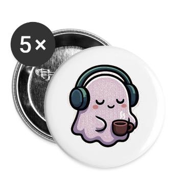 Entspannter Geist mit Kopfhörern und Kaffee - Buttons groß 56 mm (5er Pack) - Weiß - Vorne