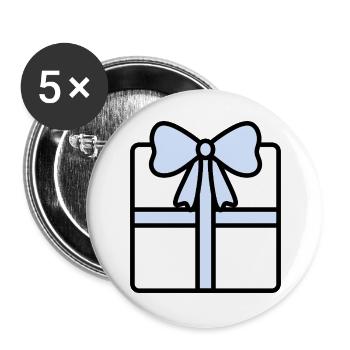 Elegante Geschenkbox mit Band - Buttons groß 56 mm (5er Pack) - Weiß - Vorne