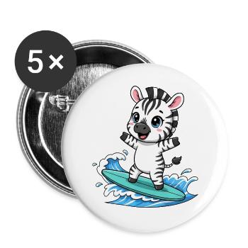 mignon zèbre surfeur dessin animé surf été - Lot de 5 grands badges (56 mm) - blanc - Devant