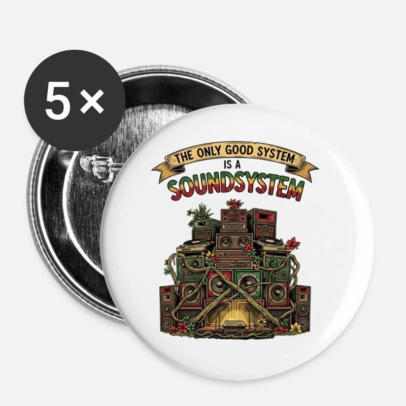Sound System Collage Dub Reggae - Buttons large 2.2''/56 mm (5-pack) - white