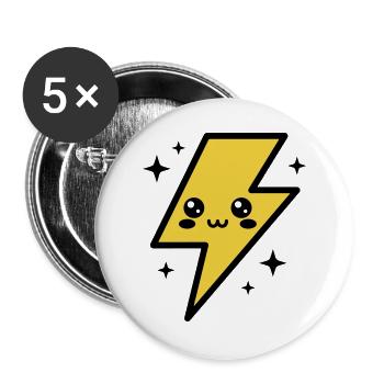 Éclair kawaii avec visage expressif - Lot de 5 grands badges (56 mm) - blanc - Devant