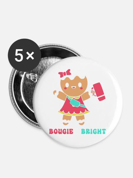 Lebkuchen Weihnachten Lebkuchenmann Gingerbread - Buttons groß 56 mm (5er Pack) - Weiß