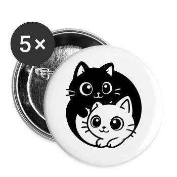 Ying Yang Kawaii Cats Icon - Buttons large 2.2''/56 mm (5-pack) - white - Front