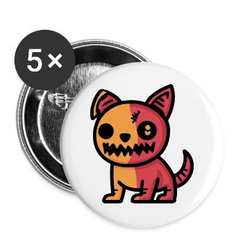 Halloween Hund Zombie - Buttons groß 56 mm (5er Pack) - Weiß - Vorne