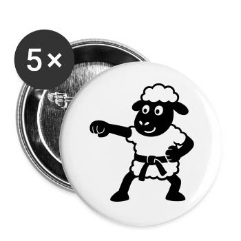 Karate Schaf - Buttons groß 56 mm (5er Pack) - Weiß - Vorne