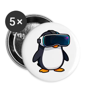 Nerdiger Pinguin VR Gaming PC Zocker Design - Buttons groß 56 mm (5er Pack) - Weiß - Vorne