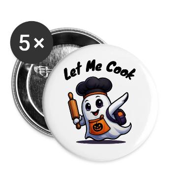 Let Me Cook – Kochender Halloween‑Geist Shirt - Buttons groß 56 mm (5er Pack) - Weiß - Vorne