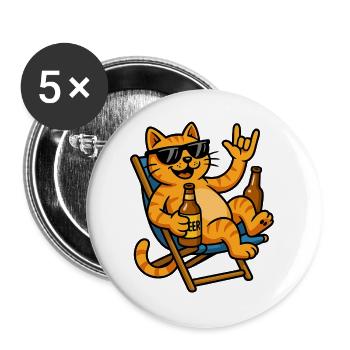 Sonnenbrillen-Kater im Strandstuhl - Buttons groß 56 mm (5er Pack) - Weiß - Vorne