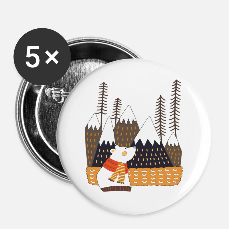 Winterwald mit Eisbär - Buttons groß 56 mm (5er Pack) - Weiß