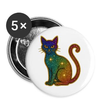 Regenbogen Glitzer Katze zu Halloween - Buttons groß 56 mm (5er Pack) - Weiß - Vorne