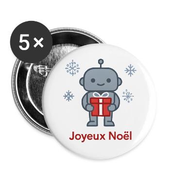 Robot de Noël au Cadeau Rouge - Lot de 5 grands badges (56 mm) - blanc - Devant