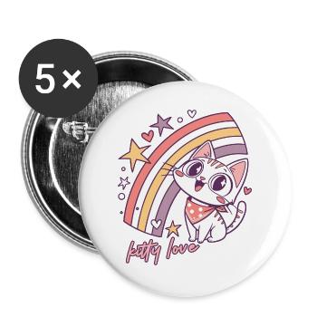 Kitty Love Regenbogenkatze Illustration - Buttons groß 56 mm (5er Pack) - Weiß - Vorne