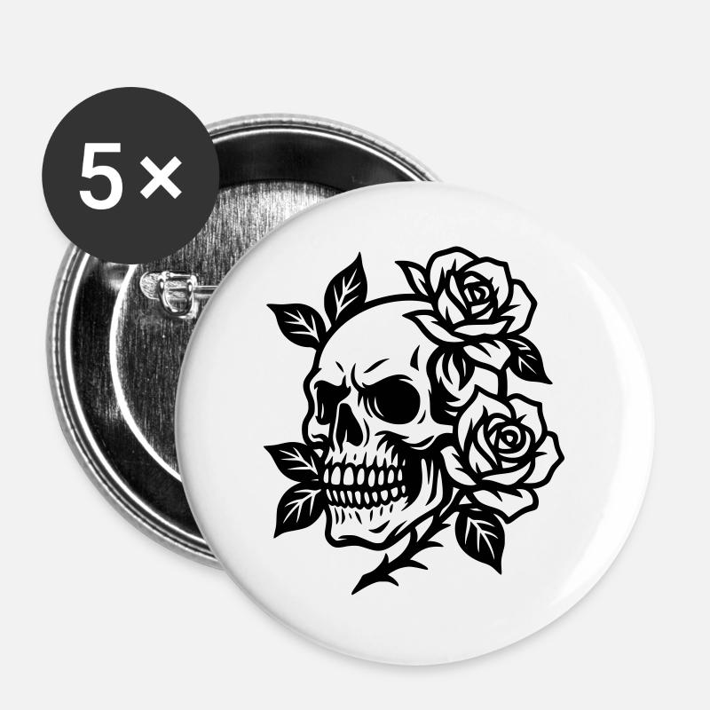 Totenkopf - Buttons groß 56 mm (5er Pack) - Weiß