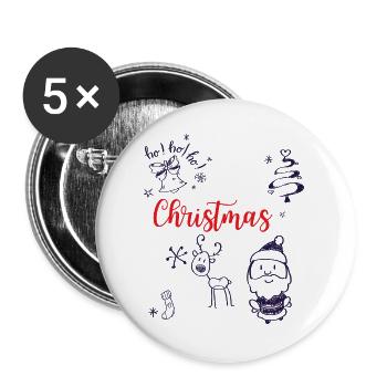 Christmas with Santa and Reindeer - Buttons large 2.2''/56 mm (5-pack) - white - Front