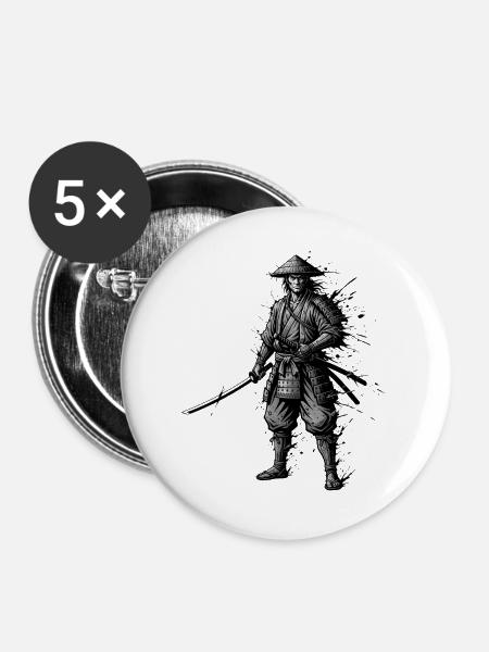 Samurai Krieger mit Katana einsamer-ronin-japan - Buttons groß 56 mm (5er Pack) - Weiß