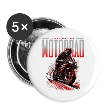 Faszination Motorrad – Racing Power Design - Buttons groß 56 mm (5er Pack) - Weiß - Vorne