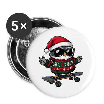 Eule Weihnachten Lustig - Buttons groß 56 mm (5er Pack) - Weiß - Vorne