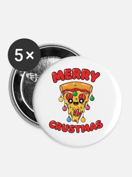 Merry Crustmas - Buttons groß 56 mm (5er Pack) - Weiß